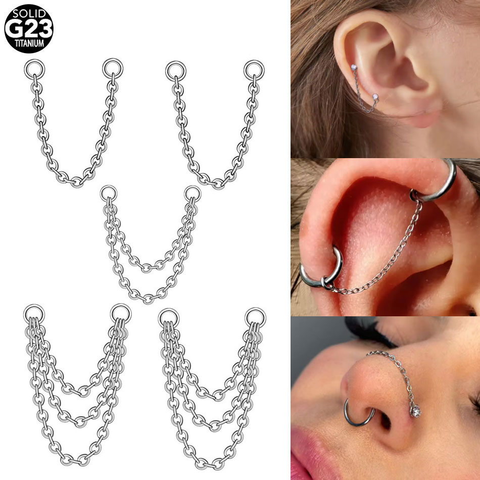 Zoor Body Jewelry - 1/5PCS Titanio Doppia Catena per Naso