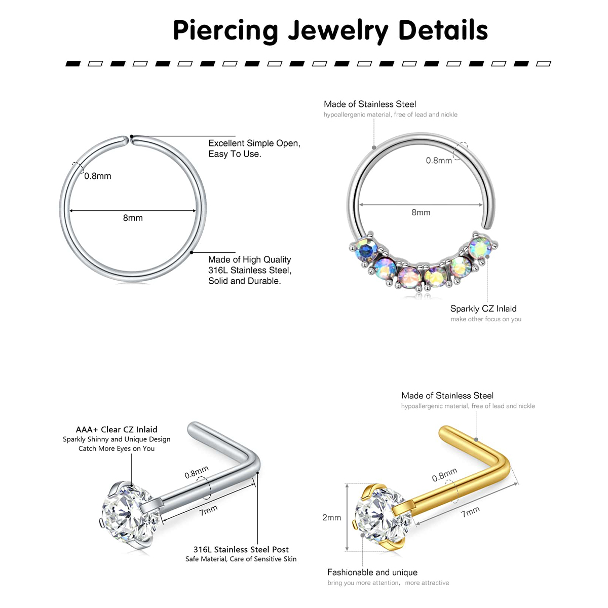 28 Pz/set 20g Anelli Al Naso I - Body Jewelry Changing Kit recensione e prezzo